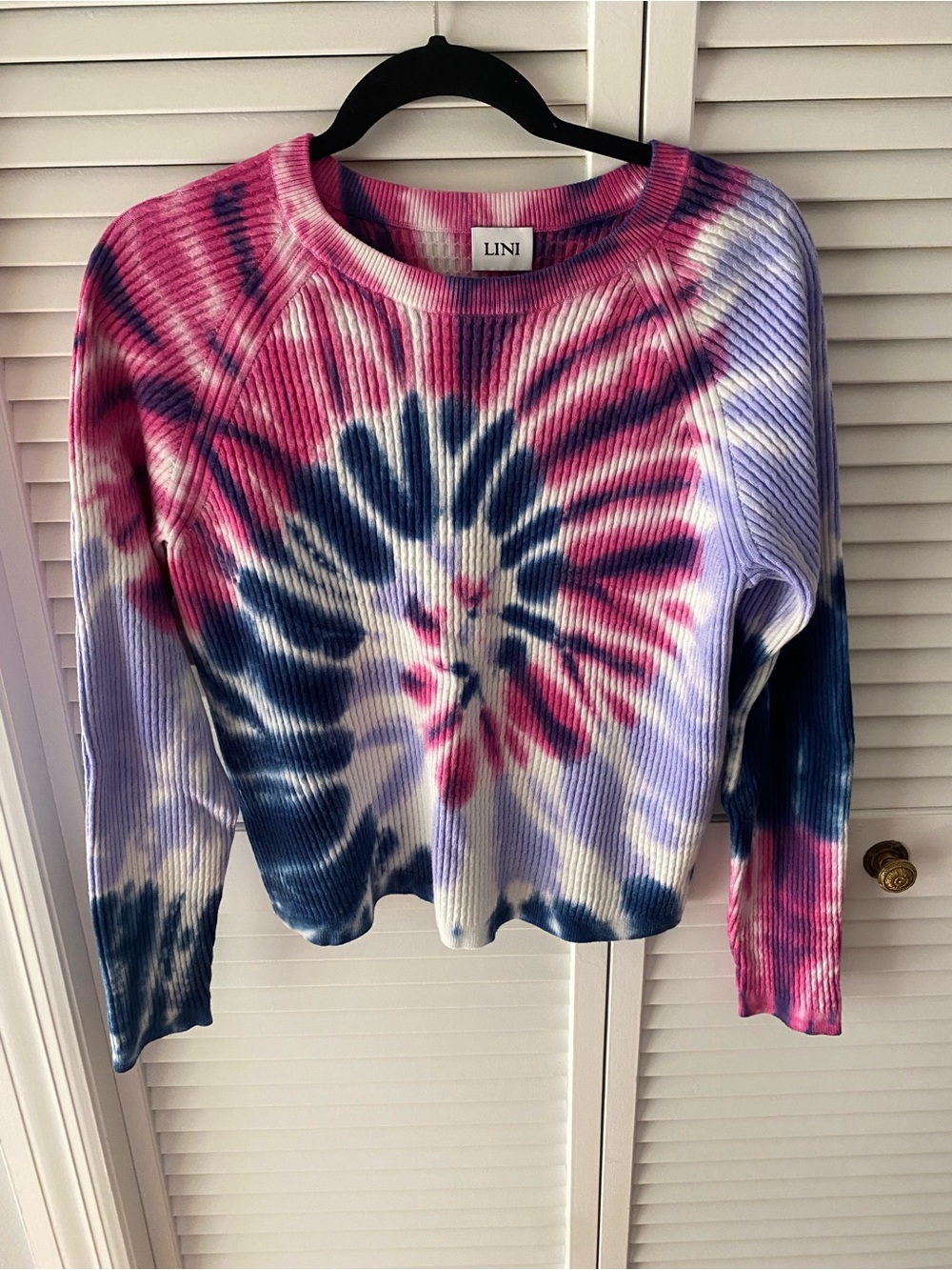Lini Tie-Dye Ribbed Long-Sleeve Top in Pink & Navy - Picture 3 of 6